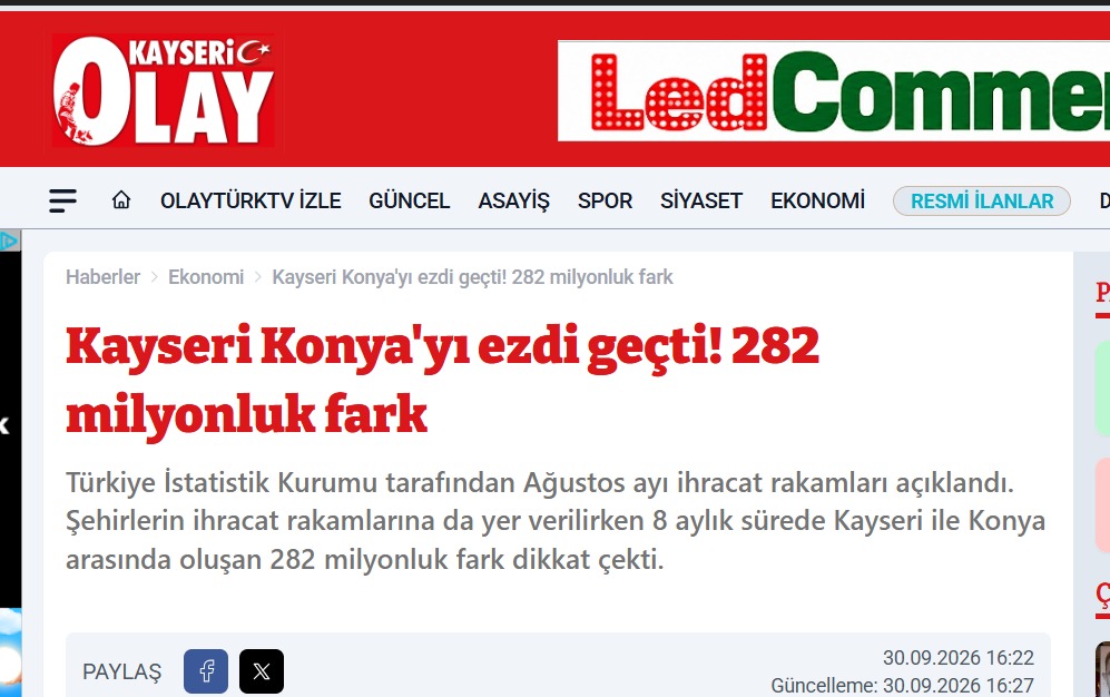  Konya Sanayi Haber’den Kayseri Olay Haber'e yanıt