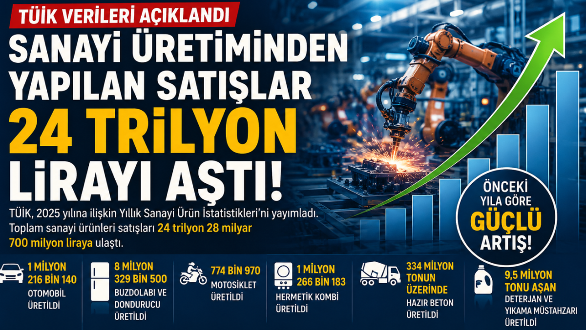 TÜİK 2025 Sanayi Verileri: Sanayi Üretiminden Yapılan Satışlar 24 Trilyon Lirayı Aştı